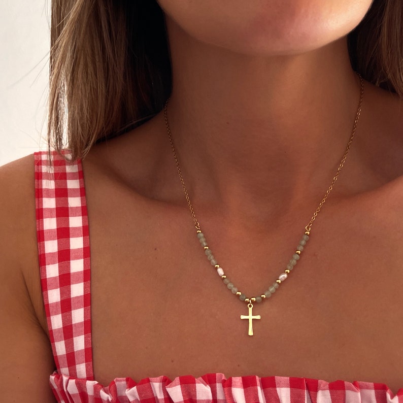 Collar de cruz de cuentas Collar de cruz relleno de oro Collares de cruz Collar con encanto de cruz Personalized Gifts Gifts image 6