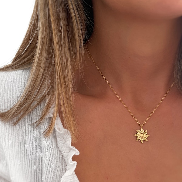 Collier pendentif en forme de soleil - Collier en forme de cercle - Collier Boho - Minimaliste - Cadeaux personnalisés - Bijoux - Cadeaux