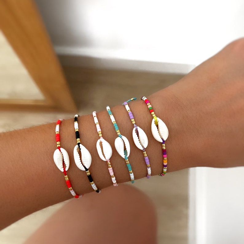 Bracelet with Colorful Beads and White Shell Minimalist Personalized Gifts Handmade Jewelry Jewelry Gifts Gift for her image 1