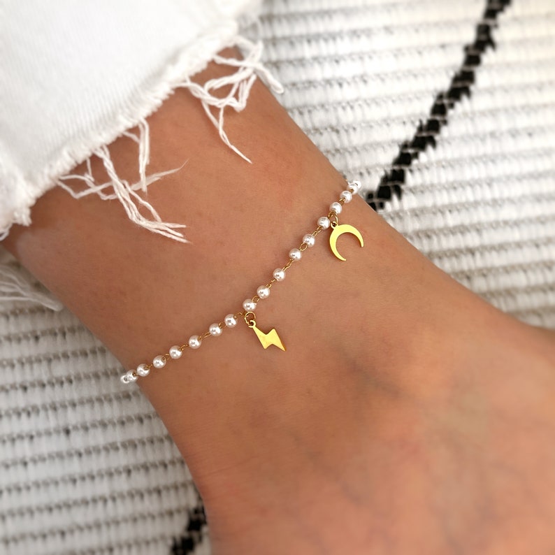 Moon Anklet Celestial Anklet Gold Moon Anklet Moon Charm Anklet Handmade Jewelry Personalized Gifts Gift for her Gifts image 2