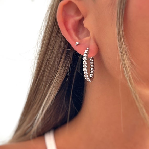 Small Ball Huggie Hoop Earrings Dainty Earrings Minimalist Etsy