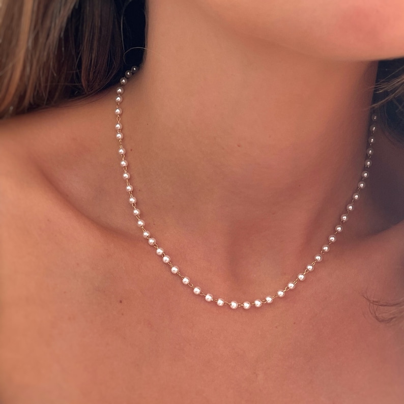 Perlenkette Süßwasserperlen-Choker Bio-Mutterperle Perlenkette Süßwasserperlen Minimalistisch Geschenke für Sie Geschenke Bild 4