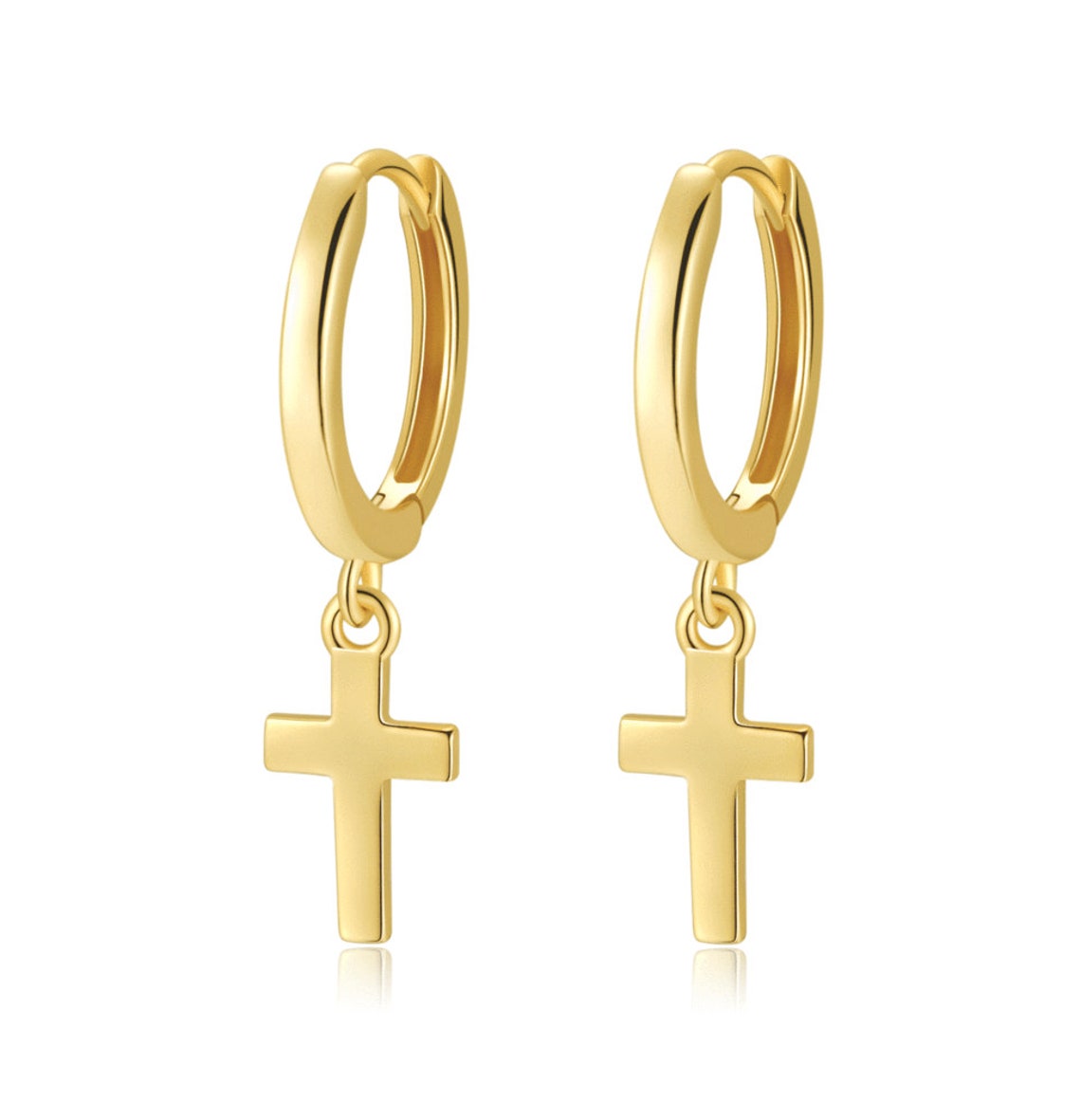 Pendientes de la cruz de oro pendientes con encanto de la Etsy