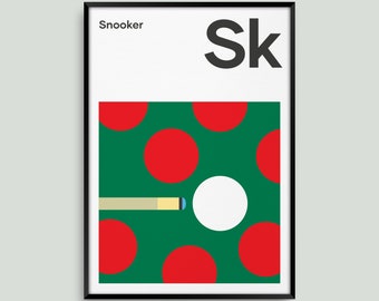 Snooker, Prints and Posters, Graphic and Bold Artwork, 3 Sizes, Great Gifts for Snooker Fans