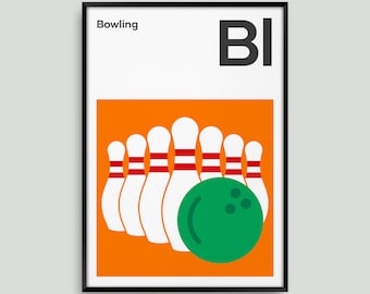 Ten Pin Bowling, Prints and Posters, Graphic and Bold Artwork, 3 Sizes, Great Gifts for Bowling Fans