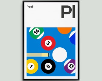 Pool, Prints and Posters, Graphic and Bold Artwork, 3 Sizes, Great Gifts for Pool Fans