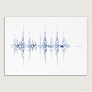 May include: A white print featuring blue text arranged in vertical columns. The text includes phrases like "Penny Arcade," "Colored Lights Cascade," and "Roll Up and Spend Your Last Dime." The print has a minimalist design.