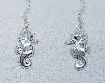 Mother of Pearl & Sterling Silver Seahorse Earrings