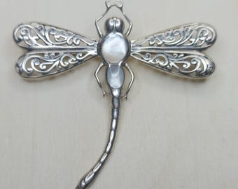 Mother of Pearl & Sterling Silver Dragonfly Brooch