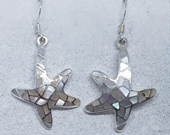 Mother of Pearl & Sterling Silver Mosaic Starfish Earrings