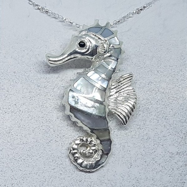Mother of Pearl & Sterling Silver Seahorse Necklace