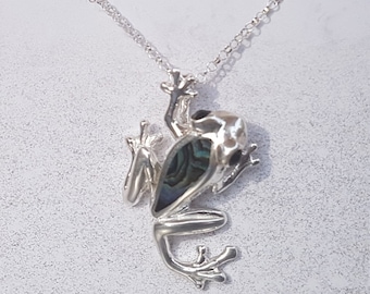 Abalone Shell & Sterling Silver Frog Necklace