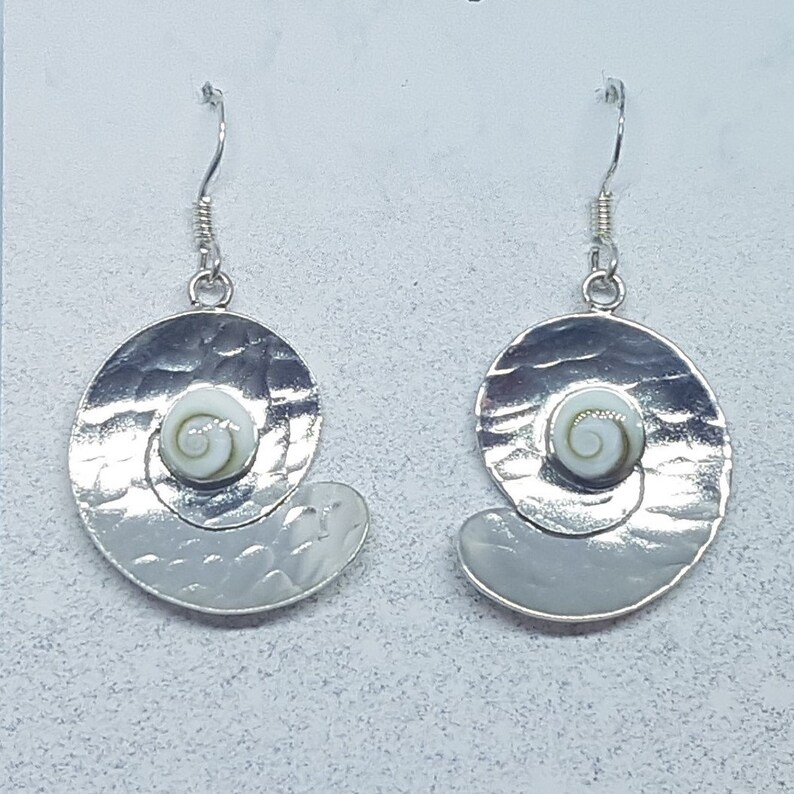 Shiva Eye /& Sterling Silver Beaten Swirl Earrings