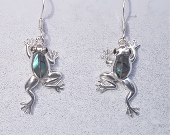 Abalone Shell & Sterling Silver Frog Earrings