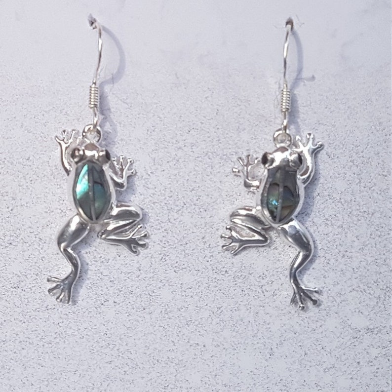 Abalone Shell & Sterling Silver Frog Earrings Etsy UK
