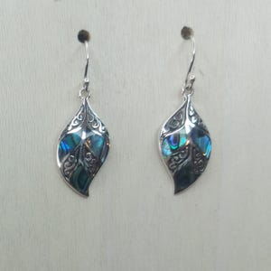 Abalone Muschel & Sterling Silber Blatt Ohrringe