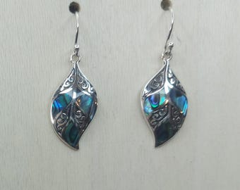 Abalone Shell & Sterling Silver Leaf Earrings
