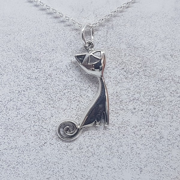 Silver Cat Necklace Etsy UK