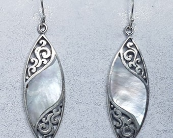 Mother of Pearl & Sterling Silver Marquise Earrings