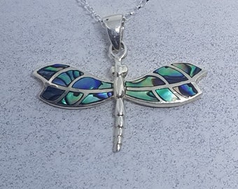 Abalone Shell & Sterling Silver Dragonfly Necklace