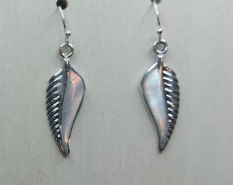 Mother of Pearl & Sterling Silver Ornate Leaf Earrings