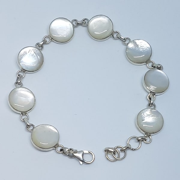 Mother of Pearl & Sterling Silver Adjustable Round Bracelet