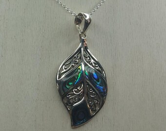 Abalone Shell & Sterling Silver Leaf Necklace