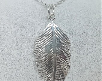 Sterling Silver Brushed Feather Necklace