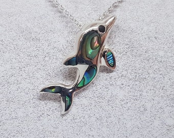 Abalone Shell & Sterling Silver Dolphin Necklace