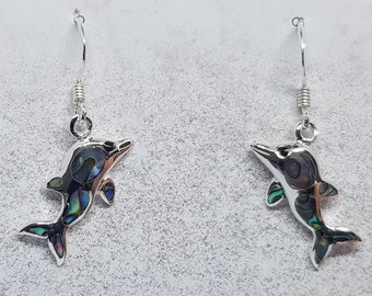 Abalone Shell & Sterling Silver Dolphin Earrings