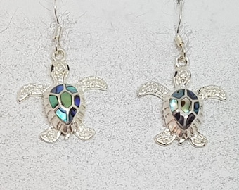 Abalone Shell & Sterling Silver Turtle Earrings