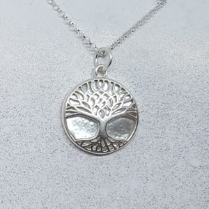Mother of Pearl & Sterling Silver Ornate Tree of Life Necklace
