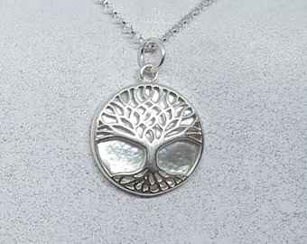 Mother of Pearl & Sterling Silver Ornate Tree of Life Necklace