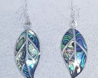 Abalone Shell & Sterling Silver Leaf Earrings