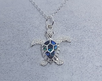 Abalone Shell & Sterling Silver Turtle Necklace