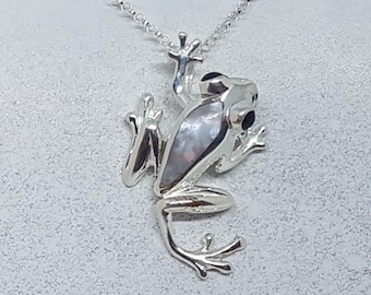 Mother of Pearl & Sterling Silver Frog Necklace