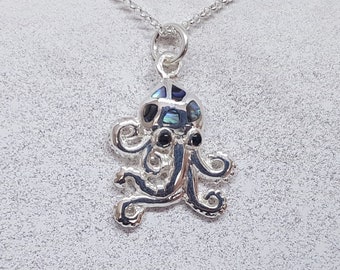 Abalone Shell & Sterling Silver Octopus Necklace