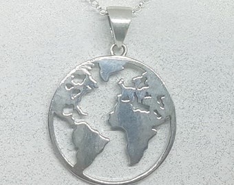 Sterling Silver World Map Necklace