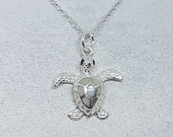 Mother of Pearl & Sterling Silver Turtle Necklace