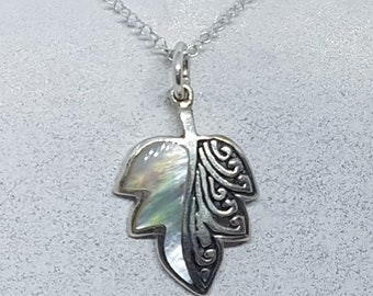 Mother of Pearl & Sterling Silver Ornate Leaf Necklace
