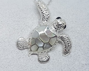 Mother of Pearl & Sterling Silver Turtle Necklace