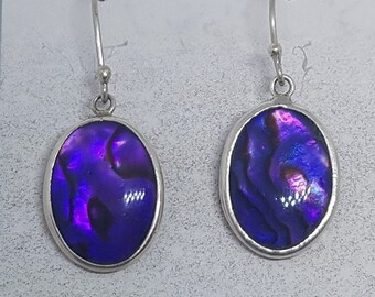 Abalone Shell with Purple Resin & Sterling Silver Oval Earrings