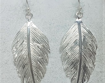 Sterling Silver Brushed Feather Earrings