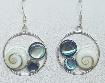 Shiva Eye with Abalone Shell & Sterling Silver Disk Earrings