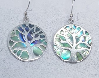 Abalone Shell & Sterling Silver Overlay Tree of Life Earrings