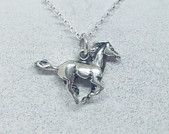 Sterling Silver Galloping Horse Necklace