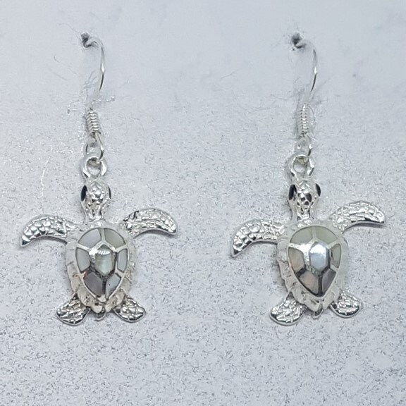 Mother of Pearl & Sterling Silver Turtle Earrings