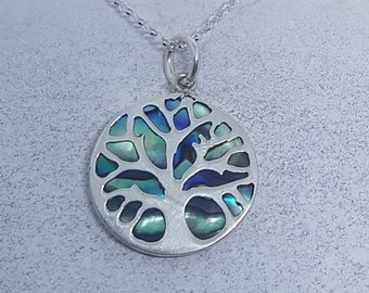 Abalone Shell & Sterling Silver Overlay Tree of Life Pendant