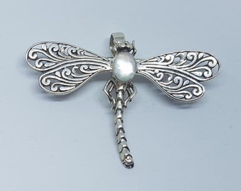 Mother of Pearl & Sterling Silver Dragonfly Brooch