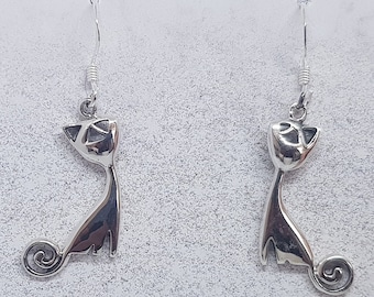 Sterling Silver Ornate Cat Earrings